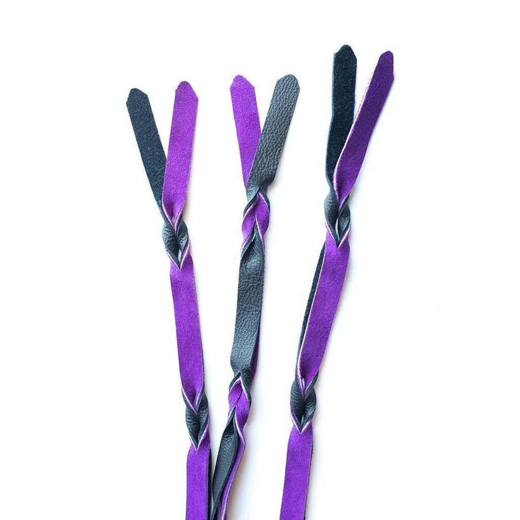 Braided Leather Flogger, Purple & Black