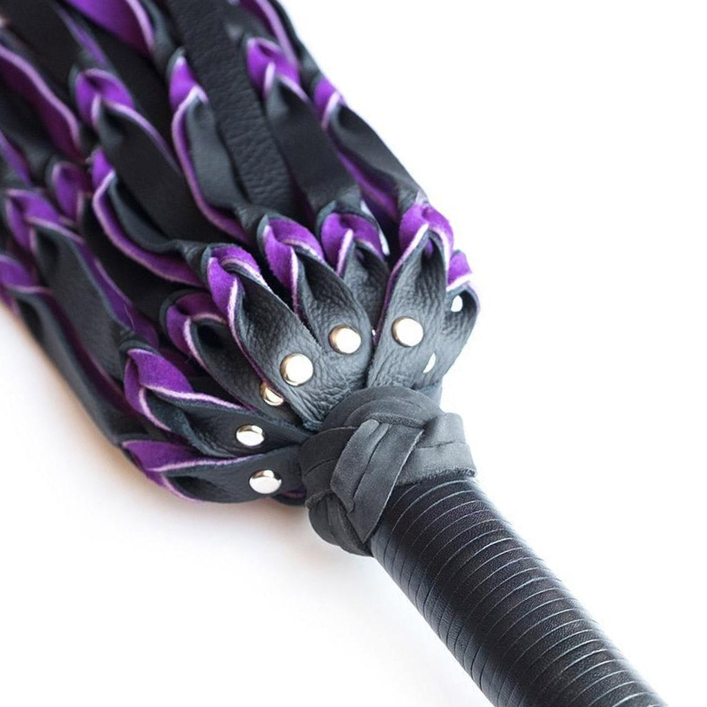 Braided Leather Flogger, Purple & Black