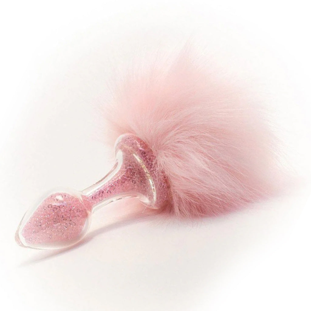 Pink Magnetic Sparkle Bunny Tail Glass Butt Plug