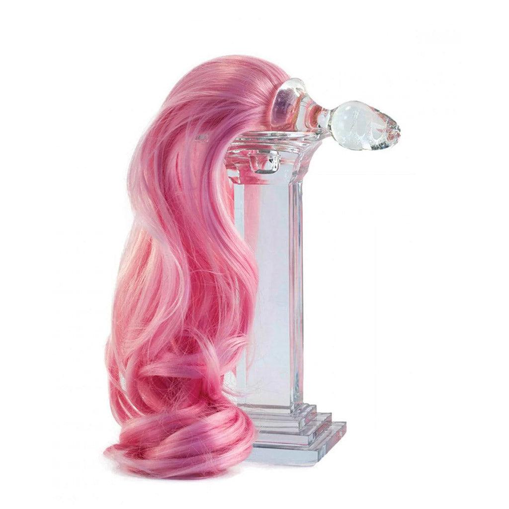 Pink Detachable Ponytail Glass Butt Plug