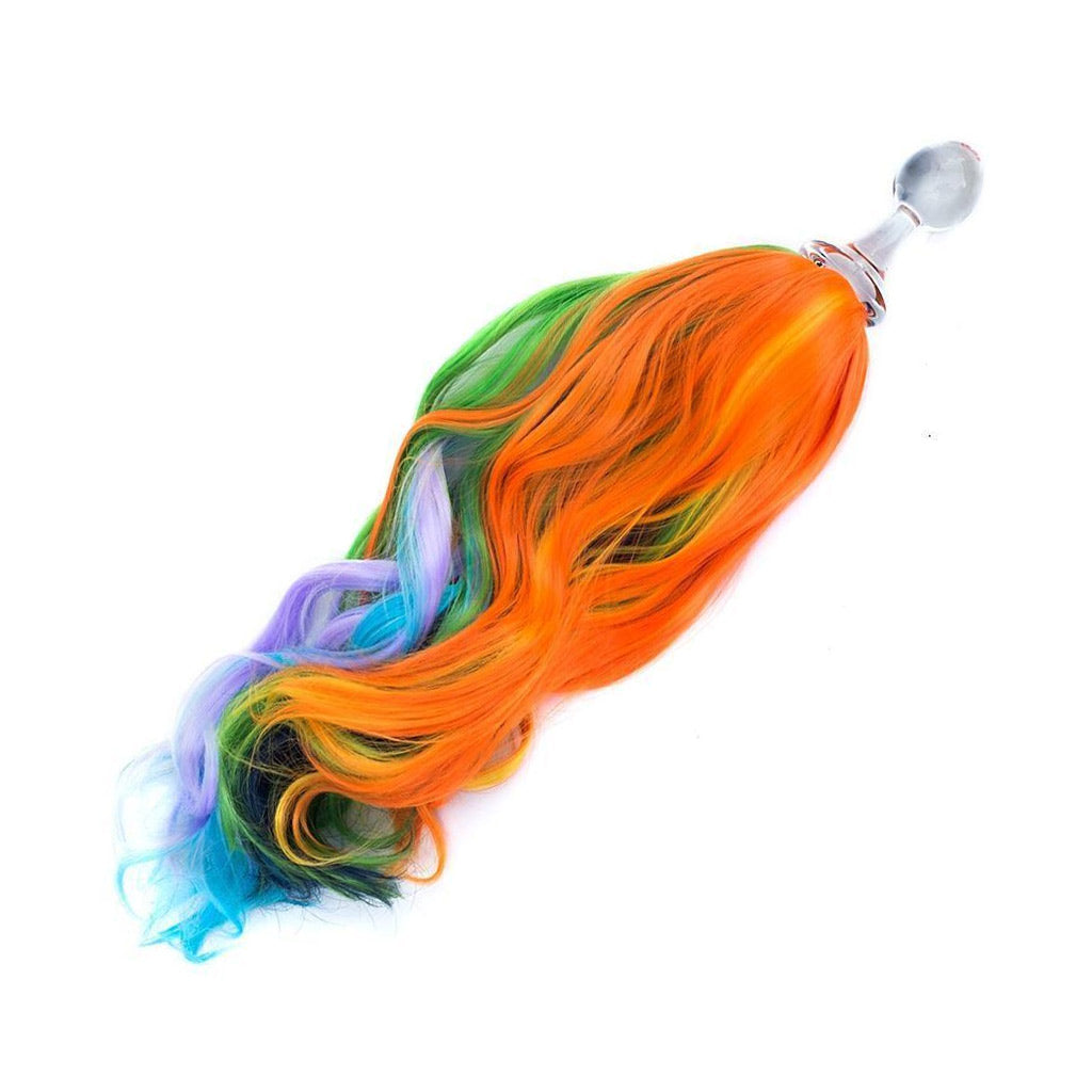 Rainbow Detachable Ponytail Glass Butt Plug